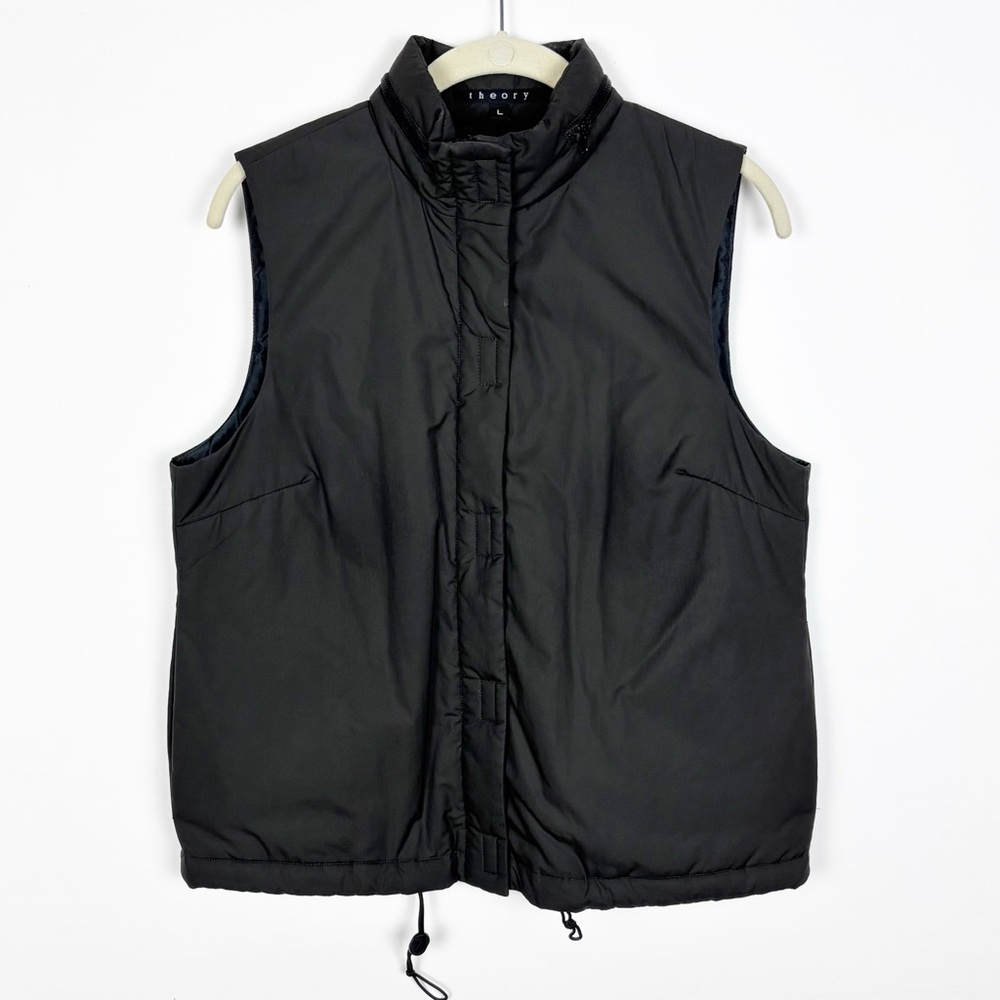 Theory Vest Full Zip Gray Hidden Packable Hood Size Large